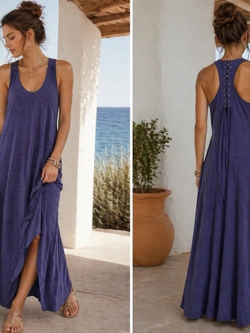 Maeve Anthropology Melanie Sleeveless Lace Up Back Maxi Dress